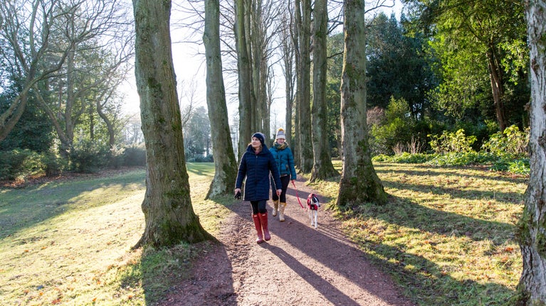 Visitors walking along Lady Lucy's walk in winter